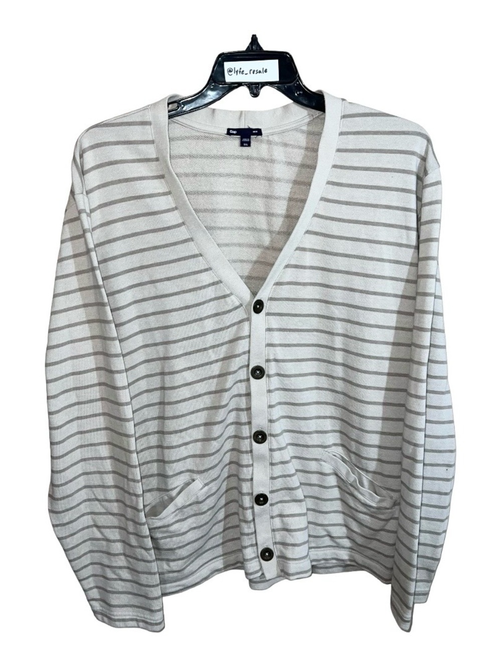 Gap Cardigan Sweater Men’s XXL Beige Tan Stripes Button Front